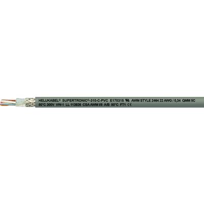 Kabel mit der Aufschrift 'HELUKABEL SUPERTRONIC 16G0.25C E171251 75 W AW3 STYLE 2464 80°C 300V'. Mehrere farbige Innenleiter sind sichtbar.