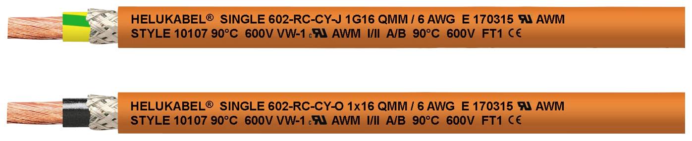 HELUKABEL 69632-1000 Schleppkettenleitung Single 602-RC-CY-O 1 x 10.00 mm² Orange 1000 m
