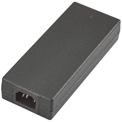 Schwarzes rechteckiges Netzteil mit Steckanschluss auf einer Seite, kompakt und tragbar, verwendet für elektronische Geräte.