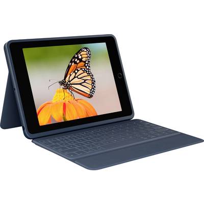 Ein Tablet mit Tastatur zeigt ein Foto eines Monarchfalters, der auf einer orangefarbenen Blume sitzt.