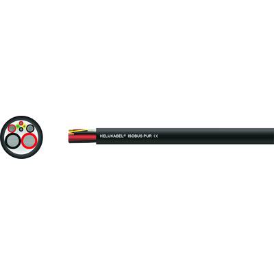 Kabelquerschnitt mit mehreren isolierten Leitern. Auf dem Kabel steht 'Helukabel IsoBus Pur CE'.