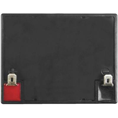 Eine schwarze Batterie mit zwei Metallkontakten. Ein Kontakt ist rot markiert und der andere schwarz. Ideal als Ersatzteil.