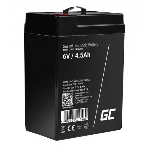 Green Cell AGM02 AGM02 Bleiakku 6 V 4.5 Ah Blei-Gel (B x H x T) 70 x 104 x 47 mm Flachstecker 4.8 mm Zyklenfest, Wartung...