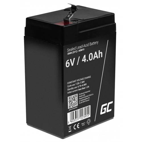 Green Cell AGM Battery Lead Acid VRLA - 6V - 4Ah AGM15 Bleiakku 6 V 4 Ah Blei-Vlies (AGM) (B x H x T) 70 x 107 x 47 mm F...