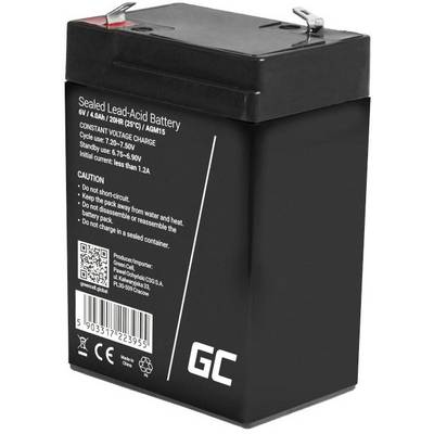 'Versiegelte Blei-Säure-Batterie, 6V, 4.0Ah, konstante Spannung. Nicht kurzschließen oder im geschlossenen Behälter laden. Weitere Spezifikationen und Warnhinweise auf der Batterie.'