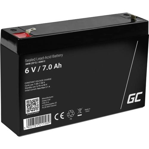 Green Cell AGM12 Bleiakku 6 V 7 Ah Blei-Gel (B x H x T) 151 x 100 x 35 mm Flachstecker 4.8 mm Zyklenfest, Wartungsfrei