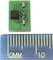 Ein grünes Mikrochip-Modul, oben, neben einem blauen Lineal, das Millimeter anzeigt. Das Modul ist ca. 12 mm lang.
