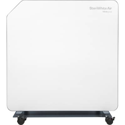 Ein mobiler, weißer Luftreiniger mit Rollen, beschriftet mit 'SteriWhite Air'. Ideal für saubere Luft in verschiedenen Innenräumen.