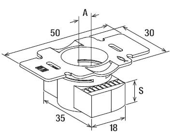 Technische Zeichnung eines Bauteils mit Maßen: 50x30 an der Oberseite, 35x18 an der Unterseite, mit Markierungen A und S.