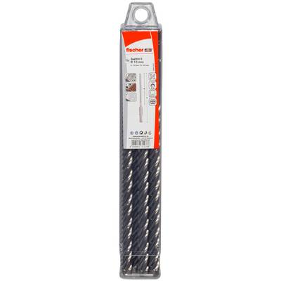 Verpackung für Fischer-Metallbohrer mit einem langen Etui, zwei dunklen Spiralbohrern und rotem Etikett mit weißem Text.