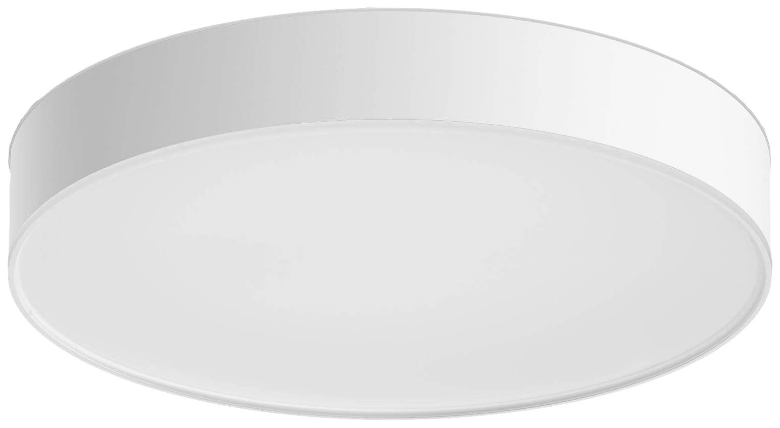 Rundes, flaches, modernes LED-Deckenlicht mit klarem, minimalistischem Design in Weiß. Geeignet für Innenräume.