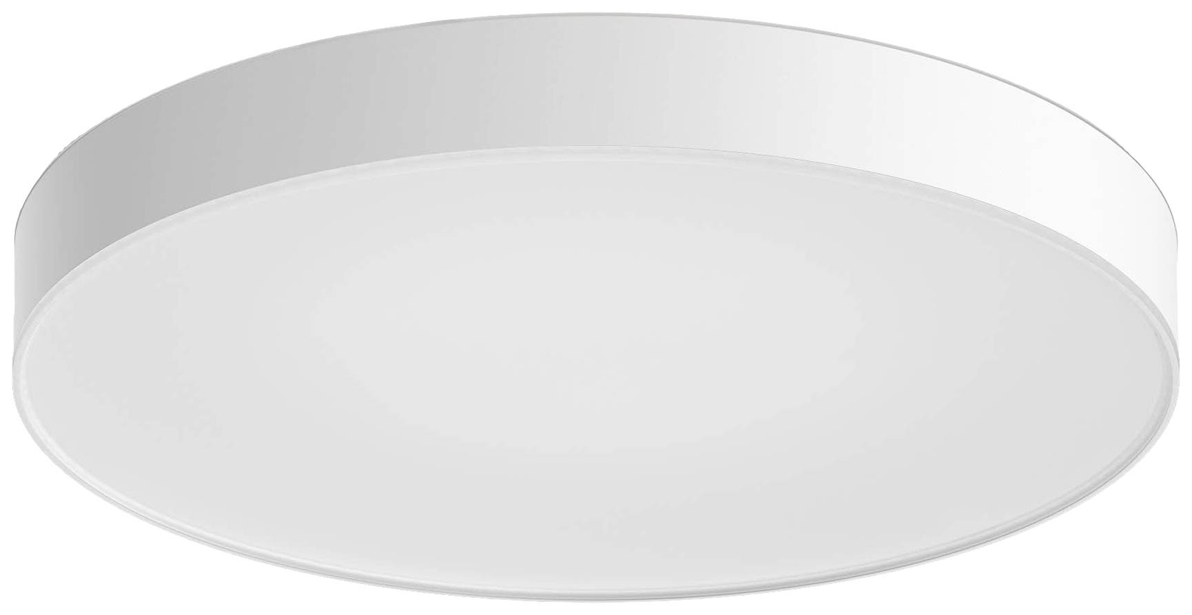 Ein runder, flacher LED-Deckenleuchter mit weißem Gehäuse, geeignet für gleichmäßige, blendfreie Raumbeleuchtung.