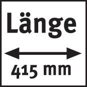 'Schwarz-weiße Grafik mit Text Länge und Pfeil, der 415 mm anzeigt.'