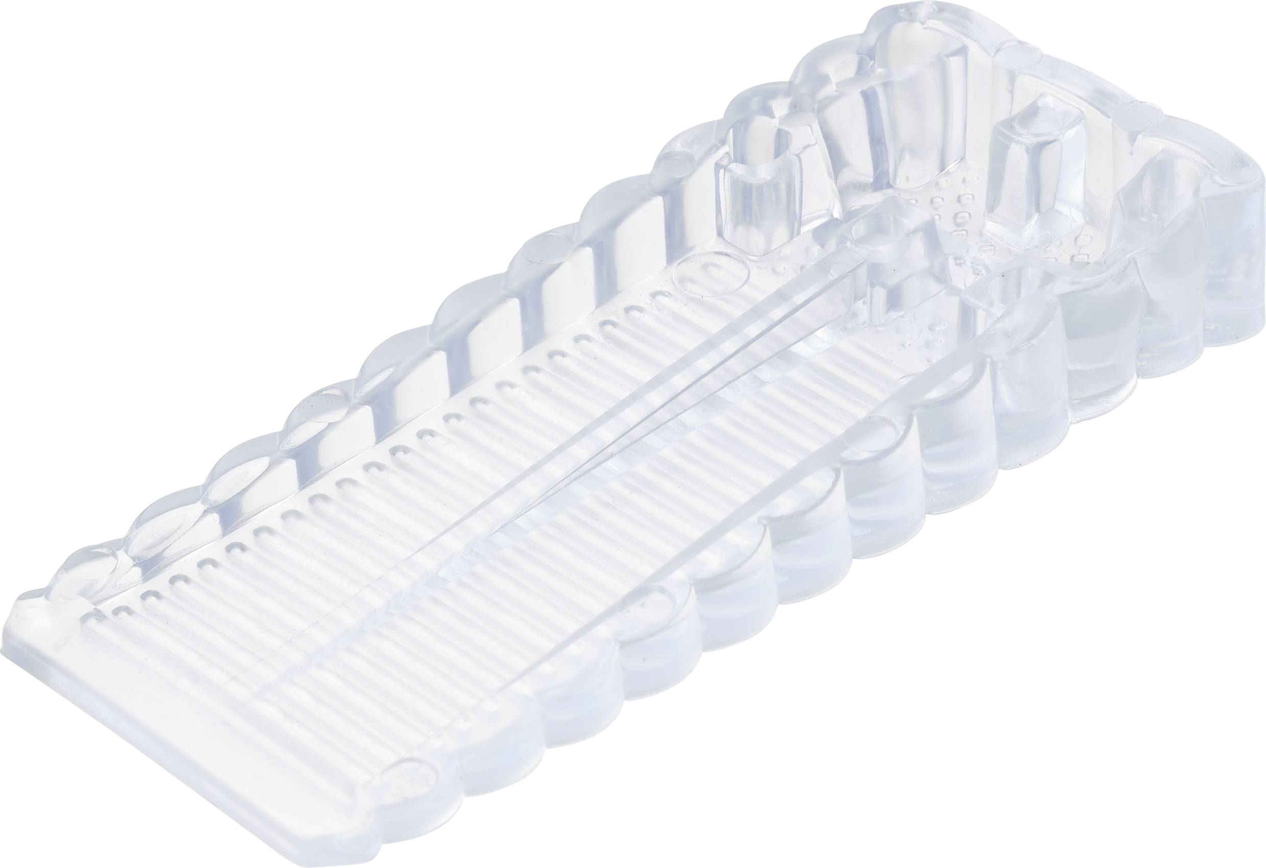 Durchsichtige Kunststoffpalette mit kleinen Vertiefungen, ideal zum Mischen von Farben oder Aufbewahren kleiner Mengen Flüssigkeit.