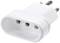 Ein weißer, dreipoliger Reisesteckeradapter, geeignet für Steckdosen mit 250V. Ideal zur Verbindung verschiedener Steckdosentypen.