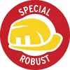 Ein roter Kreis mit einem gelben Bauarbeiterhelm und den Worten 'Special Robust' in weißer Schrift.