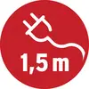 Rotes Schild mit einem weißen Stecker-Symbol und der Aufschrift '1,5 m'.