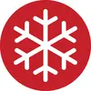 Ein weißes Schneeflocken-Symbol auf einem roten Kreis.