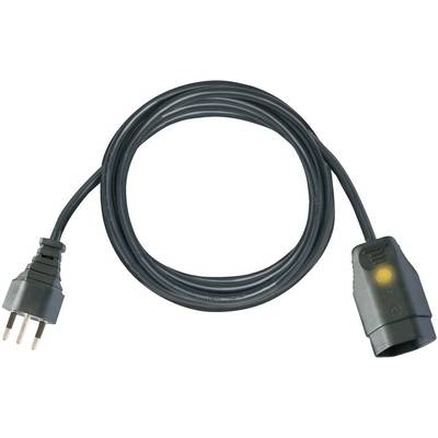 Ein Verlängerungskabel mit einem dreipoligen Stecker und einer Buchse, geeignet für den Anschluss elektrischer Geräte.
