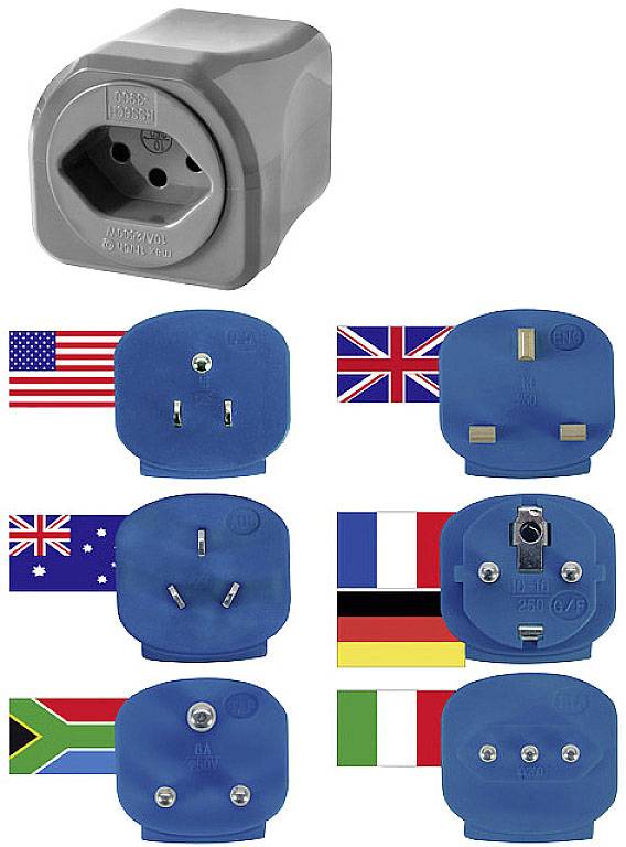 Adapter mit international kompatiblen Steckern für USA, UK, Australien, Europa, Italien, Südafrika. Erleichtert weltweites Reisen.
