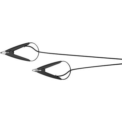 Zwei schwarze Kabel mit Krokodilklemmen an den Enden, typischerweise verwendet für elektrische Verbindungen oder Batterietests.
