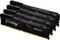 'Vier Kingston Fury Beast DDR4-RAM-Sticks in schwarzem Design nebeneinander angeordnet.'