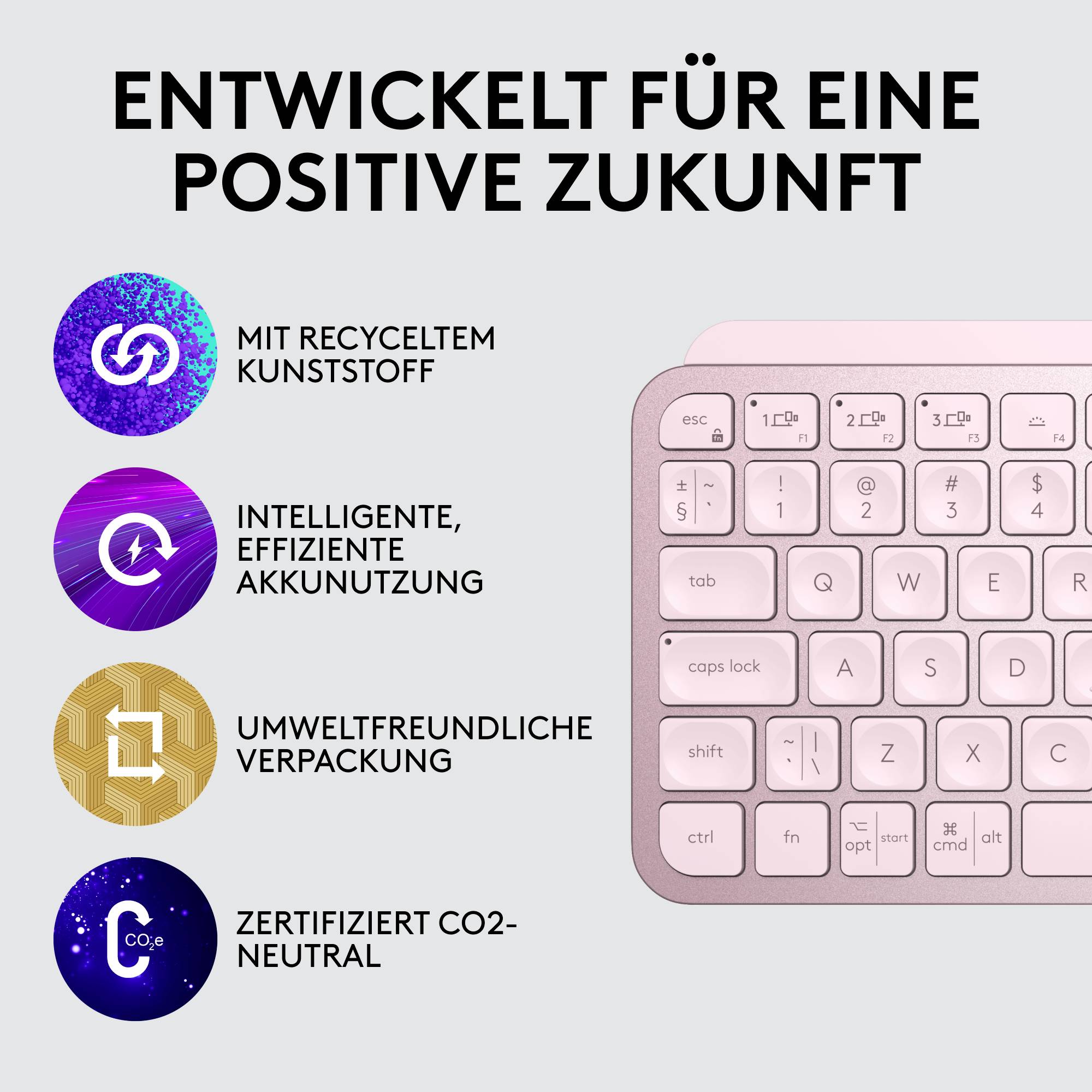 Logitech MX Keys Mini Bluetooth® Tastatur Deutsch, QWERTZ Rose Beleuchtet, Geräuscharme Tasten, Multipair-Funktion, Wied-14