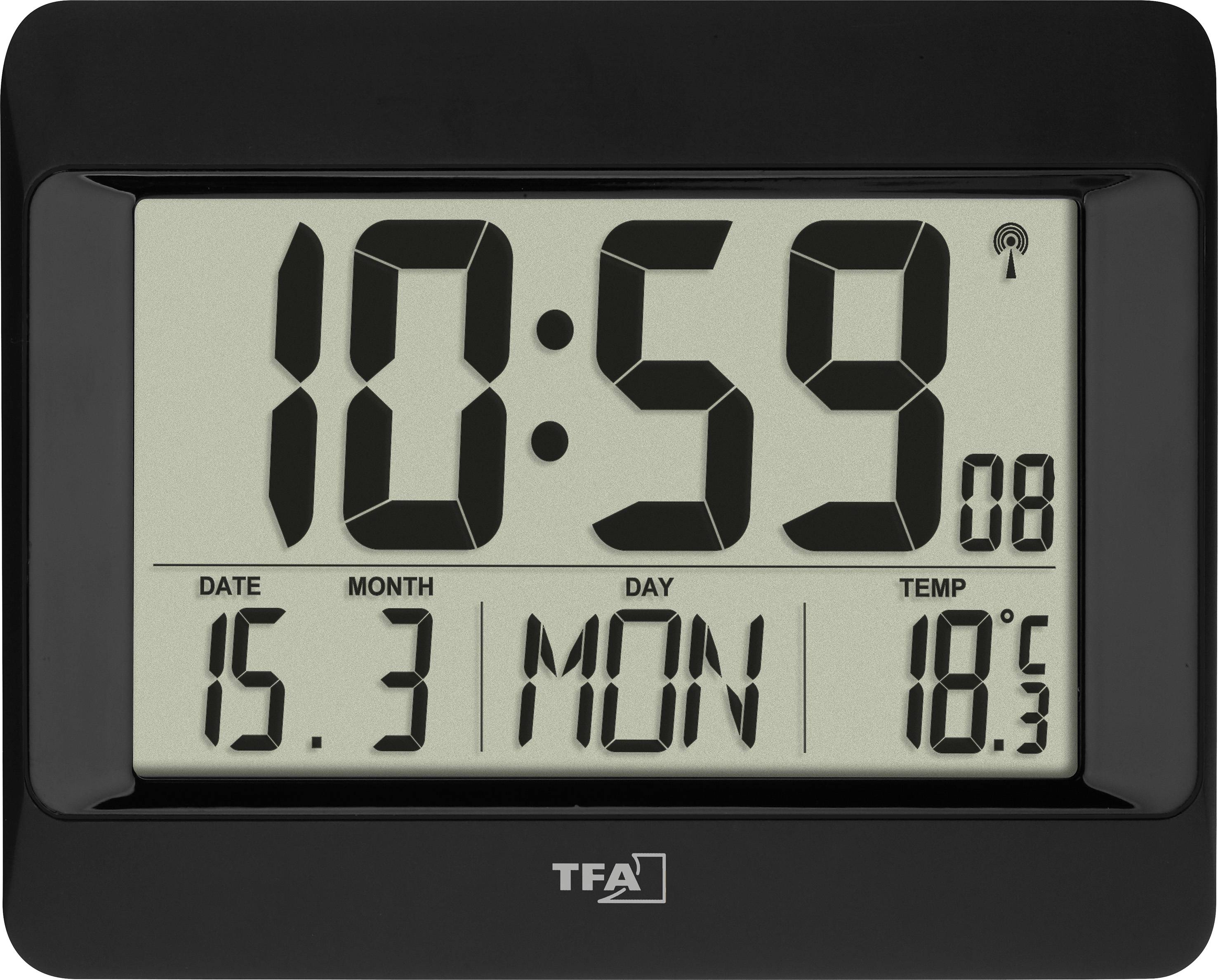 TFA Dostmann 60.4519.01 Funk Wanduhr 21.5mm x 2.6mm x 16mm Schwarz Großes Display