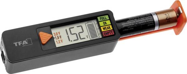 TFA Dostmann Batterietester Batterietester BatteryCheck Messbereich (Batterietester) 1,2 V, 1,5 V, 3 V, 9 V Akku, Batterie 98.1126.01