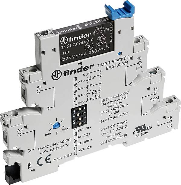 Finder 38.21.0.024.0060 38.21.0.024.0060 Zeitrelais 24 V DC/AC 1 St. Zeitbereich: 0.1 - 21600 s 1 Wechsler