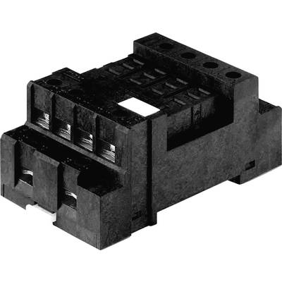 Schwarzes elektrisches Bauteil, vermutlich ein Sockel für Relais oder ähnliche Schaltgeräte. Enthält mehrere Anschlussklemmen.