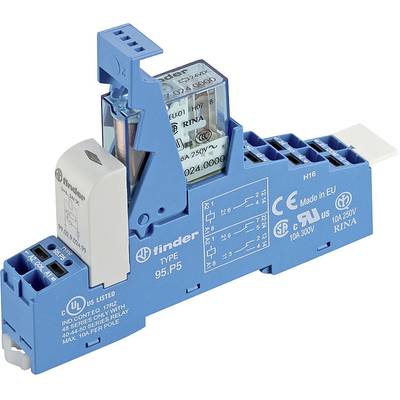 Blaues Relaismodul mit integrierter Schaltung, geeignet für Stromversorgungsanwendungen, markiert mit technischen Spezifikationen.