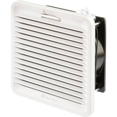 Ein weißer Lüftungsventilator mit horizontalen Lamellen, geeignet für Kühl- oder Belüftungssysteme in technischen Anlagen.