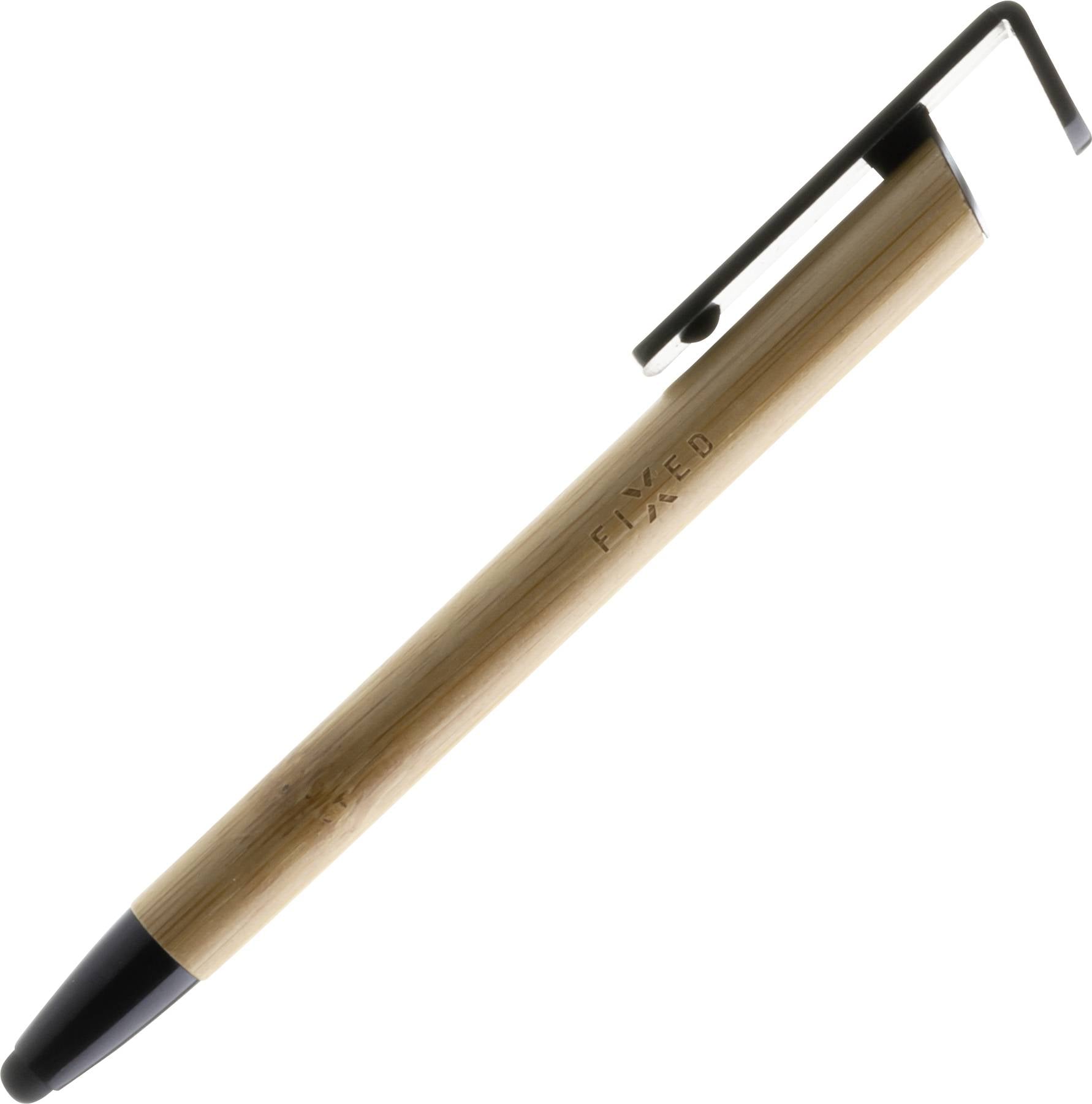 Ein Holzstift mit schwarzem Clip und Spitze, mit der Aufschrift 'FIXED' in der Mitte des Schaftes.