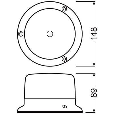 Die Zeichnung zeigt eine runde, flache Abdeckung mit einer Schraube in der Mitte. Die Maße sind 148 mm im Durchmesser und 89 mm in der Höhe.