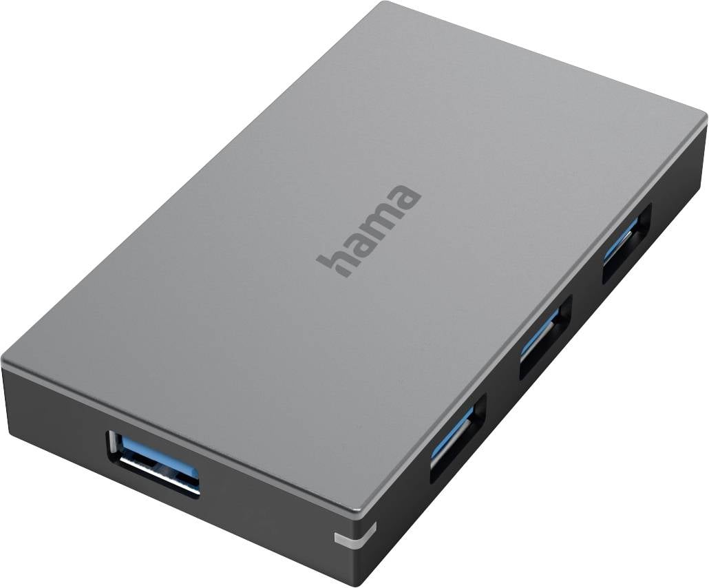HAMA USB-Hub 4 Ports, USB 3.0, 5 Gbit/s, inkl. Kabel und Netzeil
