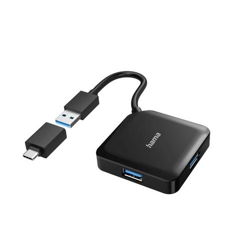 hama 00200116 USB-Hub, 4 Ports, USB 3.2 Gen1, 5 Gbit/s, inkl. USB-C Adapter