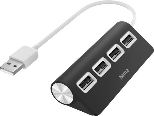 hama 00200119 USB-Hub, 4 Ports, USB 2.0, 480 Mbit/s, Schwarz