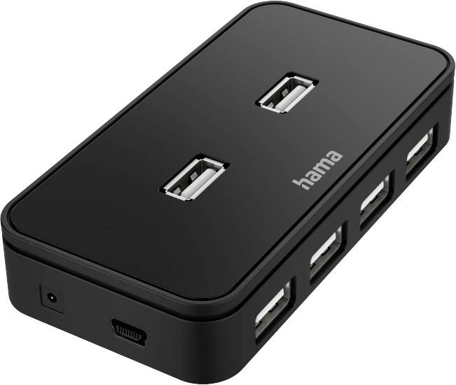 hama 00200123 USB-Hub, 7 Ports, USB 2.0, 480 Mbit/s, inkl. Kabel und Netzteil