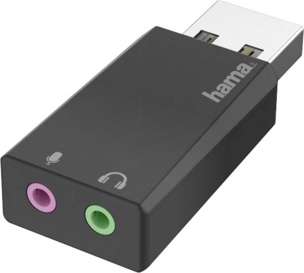 hama 00200323 USB-Soundkarte, USB-Stecker - 2x 3,5-mm-Klinke-Buchse, Stereo