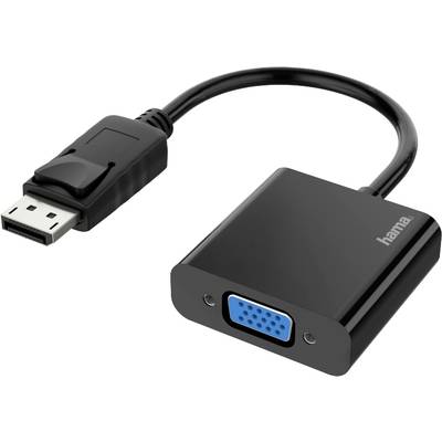 Schwarzer DisplayPort-zu-VGA-Adapter von Hama, verwendet zum Anschluss eines Monitors an einen Computer mit DisplayPort-Ausgang.