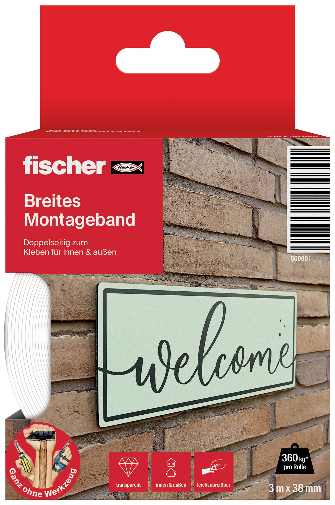 FISCHER GOW 560901 Montageband Weiß (L x B) 3 m x 38 mm 1 St.