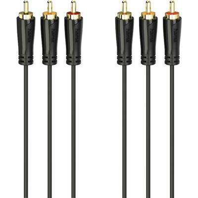 Drei schwarze Cinch-Audiokabel mit roten und weißen Steckern, geeignet zum Verbinden von Audio- oder Video-Komponenten.