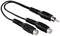 Y-Kabel mit einem männlichen und zwei weiblichen Audio-Steckern zur Signalaufteilung. Geeignet für Stereo- und AV-Geräte.