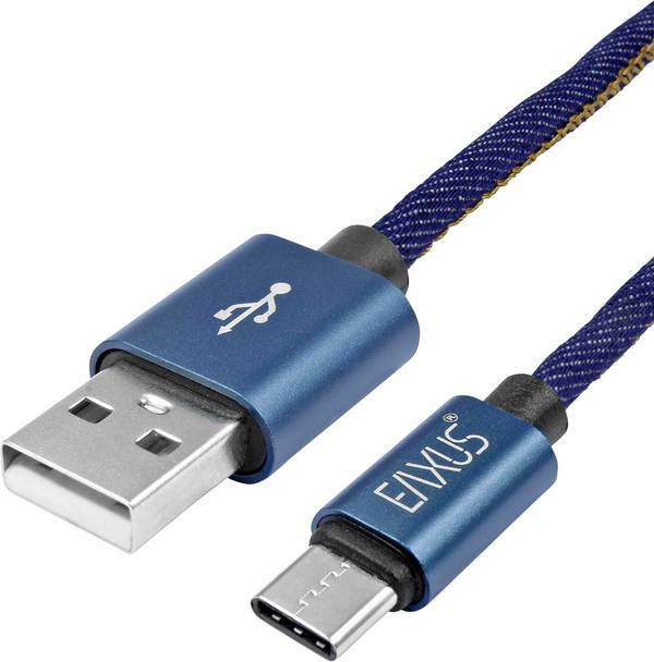 Eaxus USB-Ladekabel USB 2.0 USB-A Stecker, USB-C® Stecker 2 m Blau Flexibel 77701