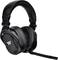 Schwarzes Gaming-Headset mit Mikrofon an der linken Seite, gepolstertem Kopfbügel und Logo auf den Ohrmuscheln.