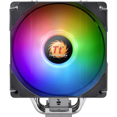 Ein Thermaltake-Computerlüfter mit bunten RGB-Lichtern in der Mitte.