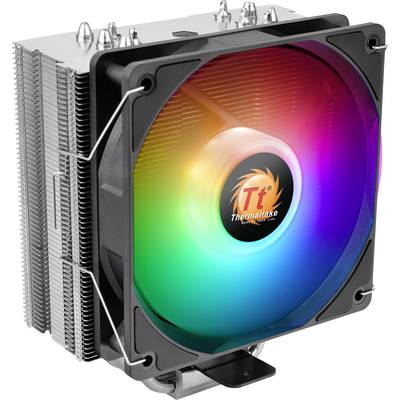CPU-Lüfter von Thermaltake mit RGB-Beleuchtung in verschiedenen Farben.