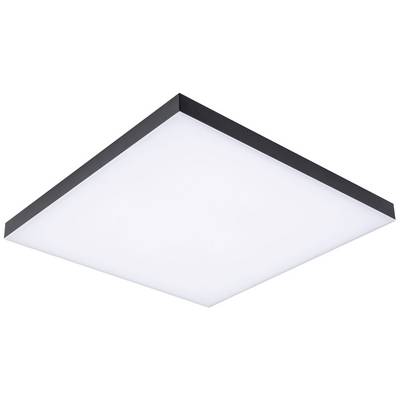 Quadratische LED-Deckenleuchte mit schwarzem Rahmen und weißer Leuchtfläche. Moderne Optik, gleichmäßige Beleuchtung.