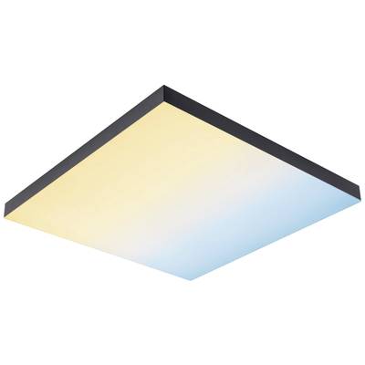 Rechteckige LED-Deckenleuchte mit Farbverlauf von warmem Gelb zu kühlem Blau, montiert an einer dunklen Halterung.